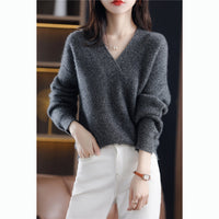 Women's New V Neck Loose Knitted Sweater