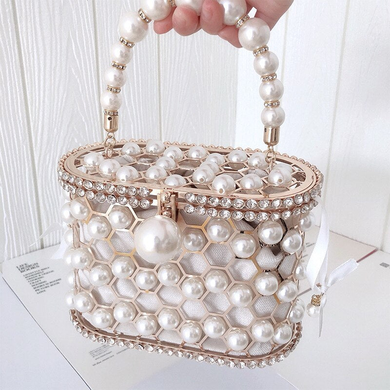 Women's Ins Bucket Bag Versatile Diagonal Pearl Bag