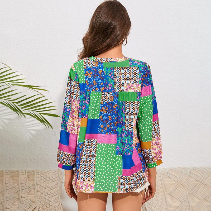 Printed Fashion Simple Loose Long Sleeves Chiffon Shirt