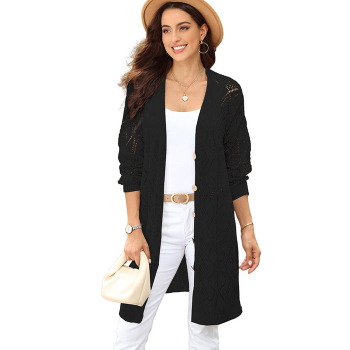 Versatile Buttons Hollow-out Long Cardigan For Women