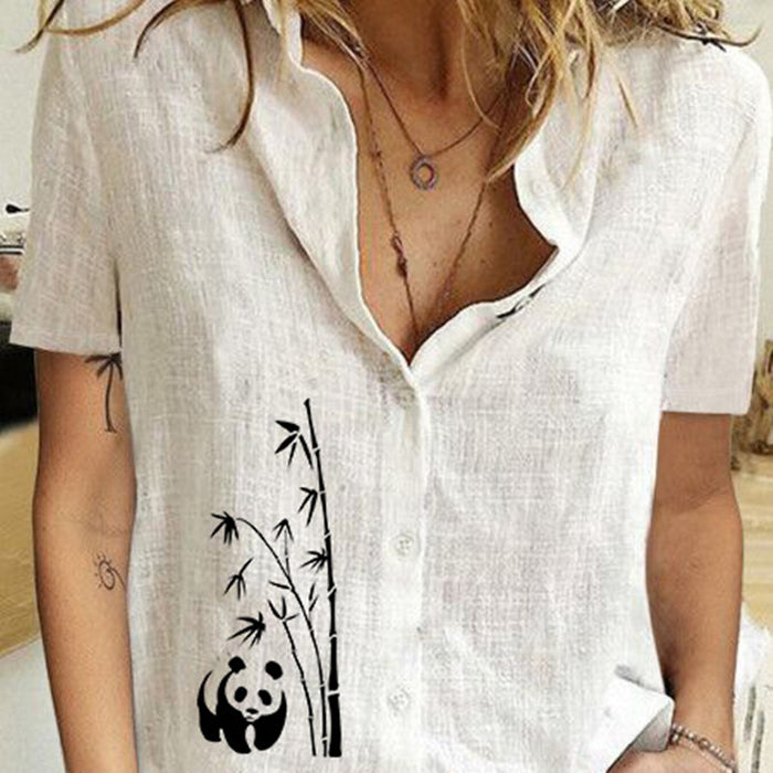 Women's Printed Linen Shirt Short Sleeve