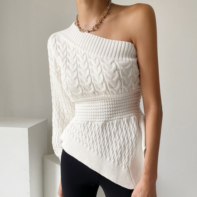 Women's Irregular Twist Knitted Sweater With A Sense Of Waist