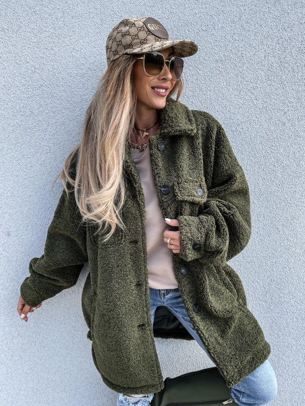 Solid Color Single-breasted Lapel Irregular Long Fur Coat