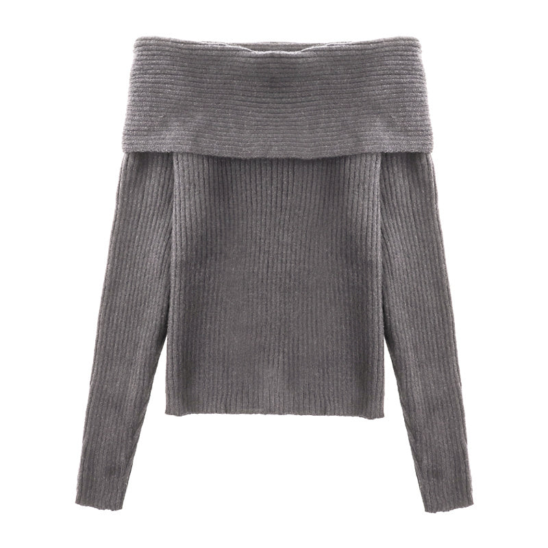 Women's Short Grey Strapless Neckline Sweater