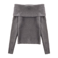 Women's Short Grey Strapless Neckline Sweater