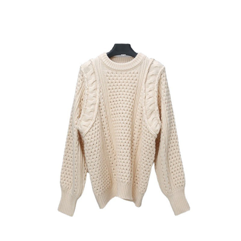 Loose Lazy Round Neck Thickened Thermal Head Cover Cable-knit Sweater