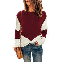 European And American Knitted Top Women's Autumn And Winter Clothing New Round Neck Contrast Color Bottoming Shirt