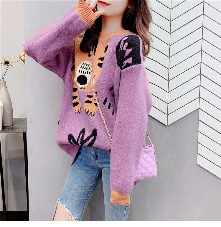 Cashmere Sweater College Style Korean Style Loose And Lazy Style Round Neck Top