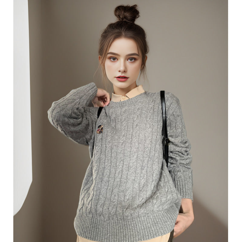 Bear Embroidery Round Neck Sweater For Women Style Lazy