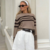 Striped Contrast Color Knitwear Casual All-matching Tops