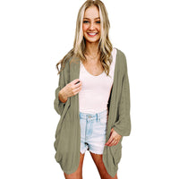 Summer Solid Color Knitted Wool Long-sleeved Shirt Thin Casual Loose Cardigan For Women