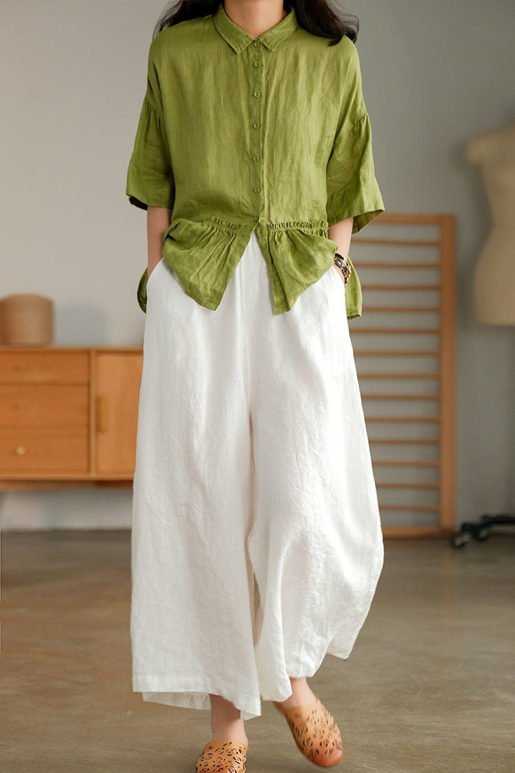 Cotton And Linen Cropped Wide-leg Casual Straight Breathable Slim Fit Casual Pants