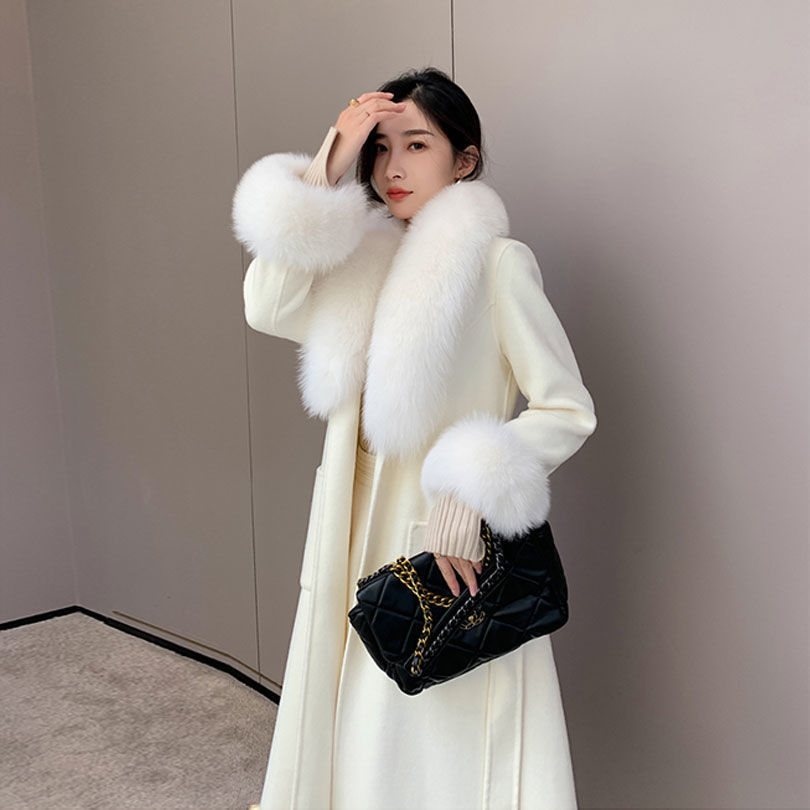 Korean Version Large Fur Collar Slim Fit Medium Long Woolen Coat