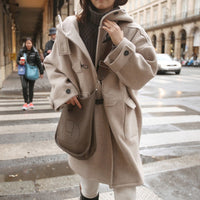 Autumn New Korean Style Hooded Cotton Addition Thick Woolen Coat Women