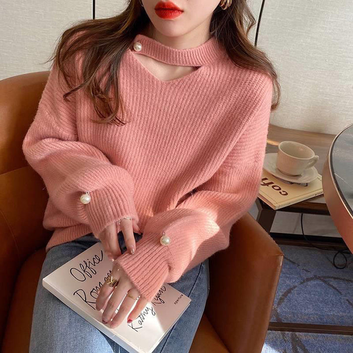 Pearl Buckle Loose Korean Style Autumn And Winter Pullover Sweater