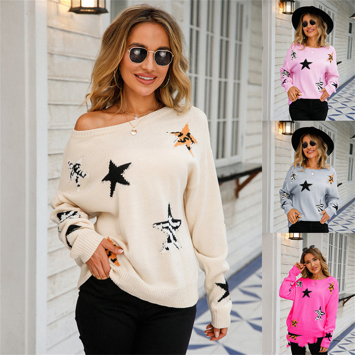 Women's Round-neck Long Sleeve Knitted Pullover Sweater