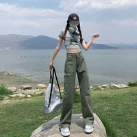 Straight Cargo Pants Women's High Waist Loose