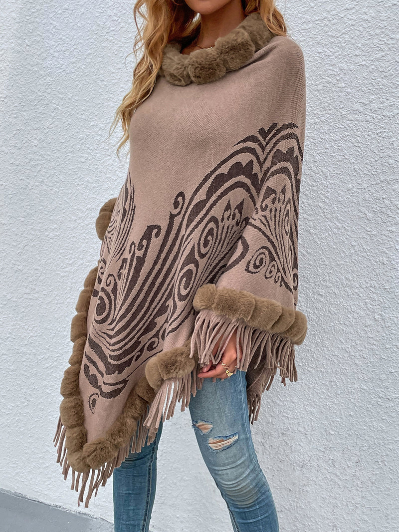 Winter Fur Collar And Fringed Shawl