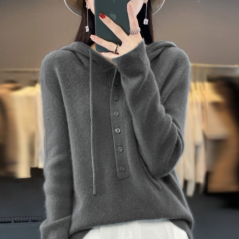 Ladies Hooded Knitted Loose Lazy Wool Coat