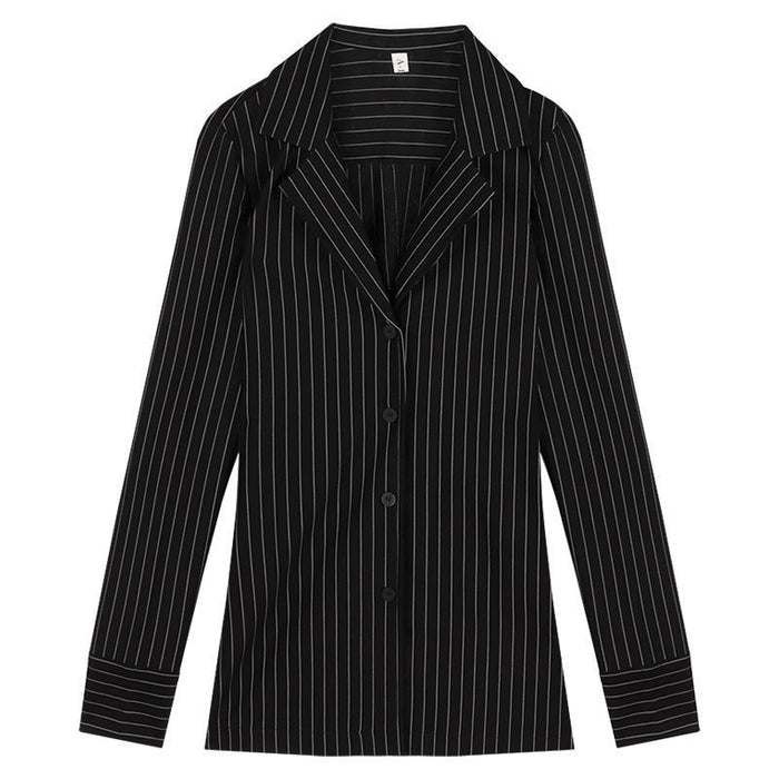 Black Striped Long-sleeved Shirt For Women Autumn