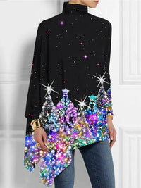 Turtleneck Irregular Knit Bottoming Printed Shirt