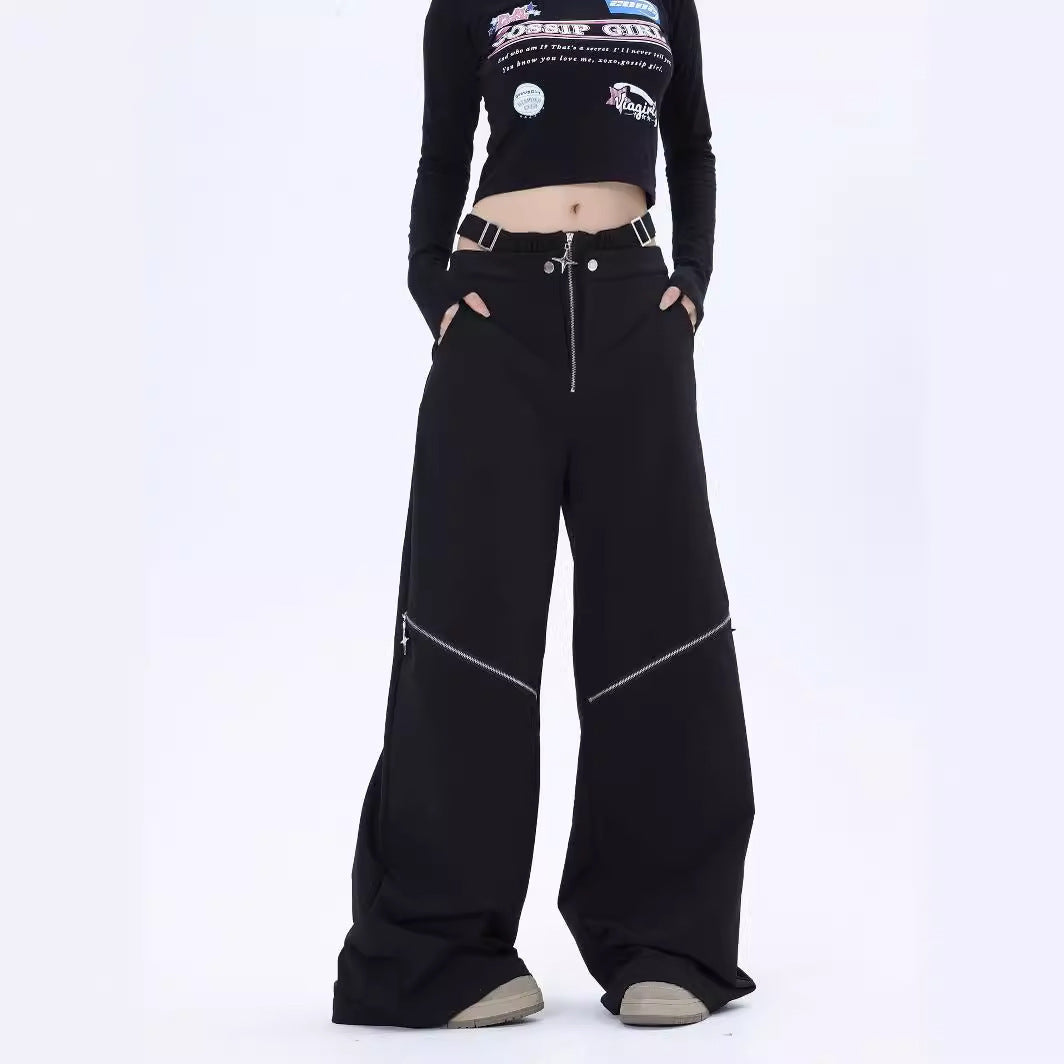 American Hot Girl Black Cargo Pants Female Y2g Harajuku Style High Street Zipper Design Sense