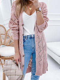 Solid Color Long-sleeved Sweater Women's Hollow-out Long Cardigan