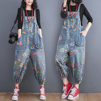 Spring Lean Print Jean Overalls For Women