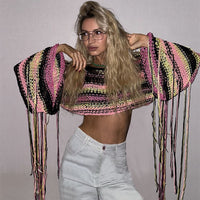 Women's Rainbow Tassel Vacation Style Loose Sweater