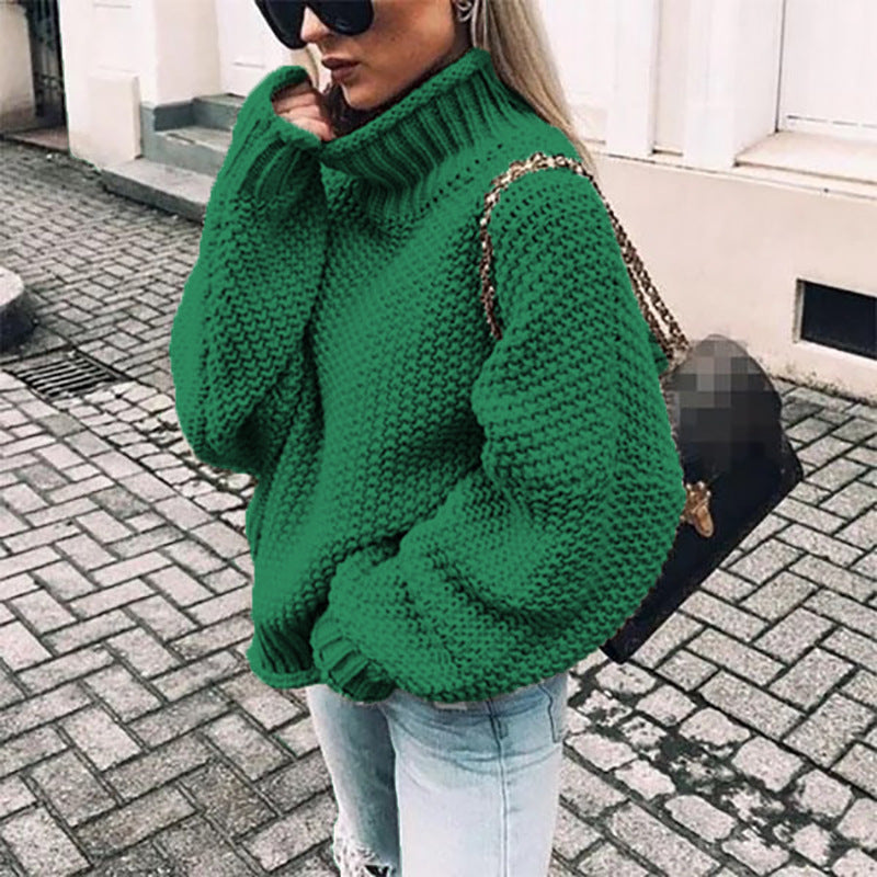 Women's Chunky Turtleneck Turtleneck Doll Sleeve Sweater