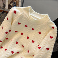 Heart Printing Cable-knit Sweater Women