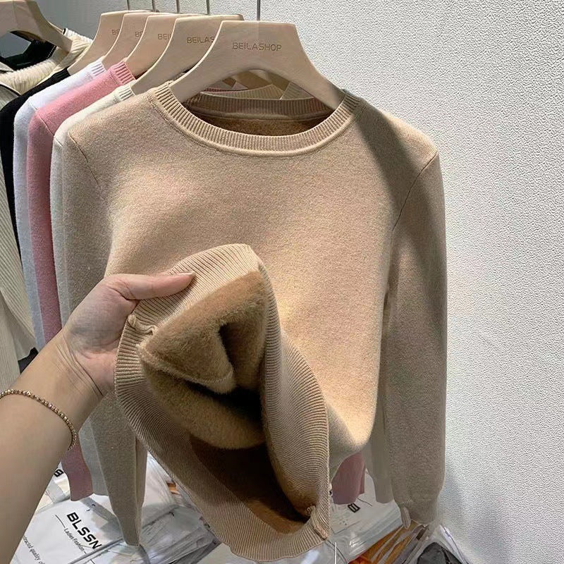 Single-layer Fleece-lined Thermal Base Knitwear Top