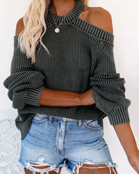 Off-Shoulder Solid Color Loose Knit Sweater