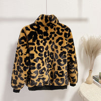 Winter Artificial Green Fur Women's Stitching Leopard Print Short Sweater