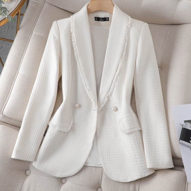 White Classic Style High-grade Temperament Tweed Coat