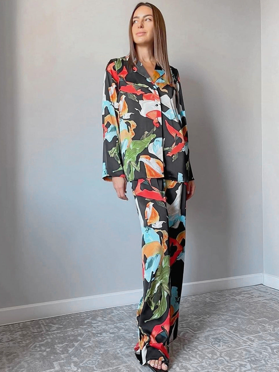 Women's Fashion Print Top Wide Leg Pants Suit