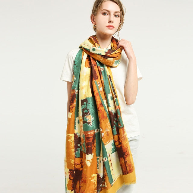 Double faced Satin graffiti brick printed scarf