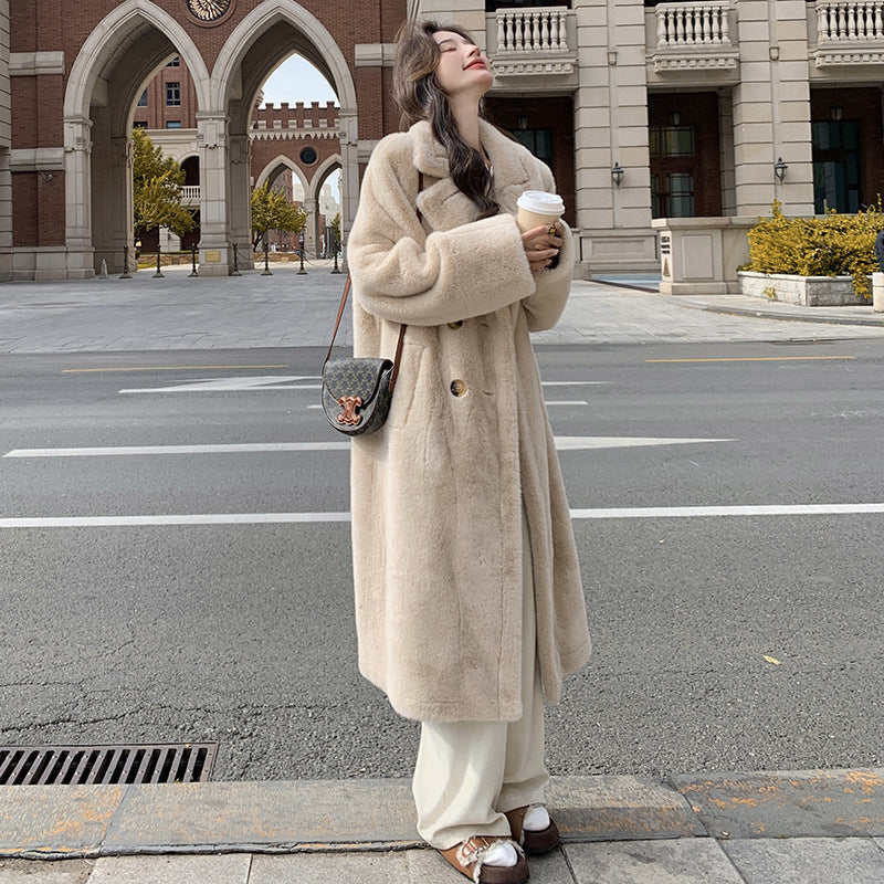 Extended Thickened Suit Collar Lamb Wool Coat