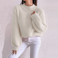 Women's Fashion Autumn And Winter Leisure Long Sleeve Round Neck Pure Color Warm Keeping Sweater