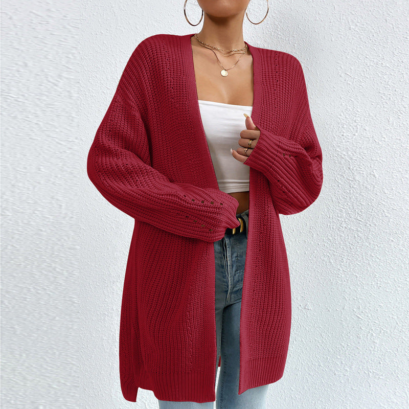 Solid Color SweaterLoose Medium Length Sweater Jacket Knitted Cardigan