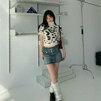 Soft Waxy Mink Fleece Fashion Leopard Print Heart Jacquard