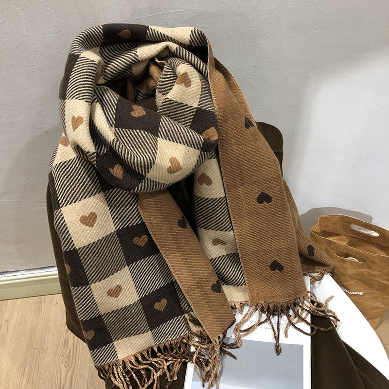 Love Plaid Scarf Female Winter Korean Version To Keep Warm