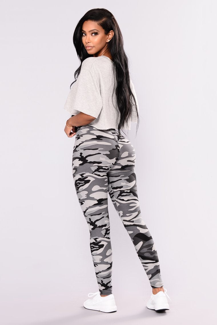 Camouflage Printed Grey Casual Legging Pants