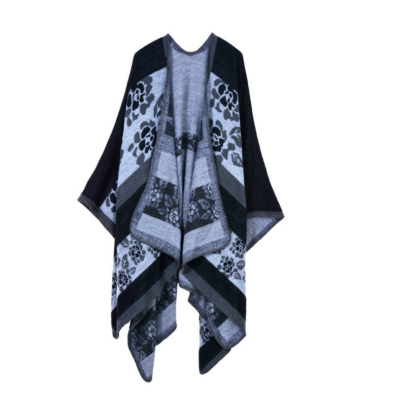 Autumn And Winter Scarf Wild Plaid Ladies Travel Shawlimitation Cashmere Ethnic Wind Split Thick Cloak