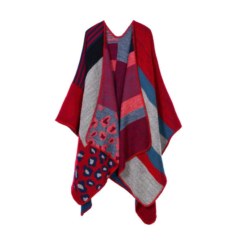 Autumn And Winter Scarf Wild Plaid Ladies Travel Shawlimitation Cashmere Ethnic Wind Split Thick Cloak