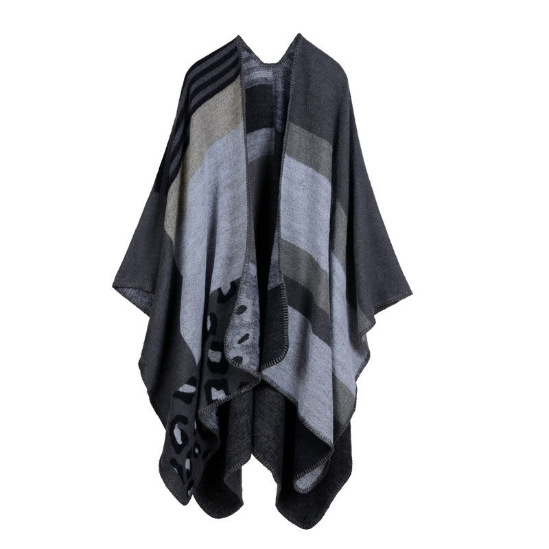 Autumn And Winter Scarf Wild Plaid Ladies Travel Shawlimitation Cashmere Ethnic Wind Split Thick Cloak