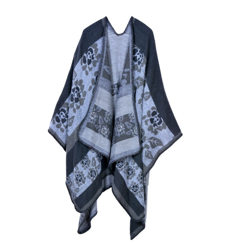 Autumn And Winter Scarf Wild Plaid Ladies Travel Shawlimitation Cashmere Ethnic Wind Split Thick Cloak