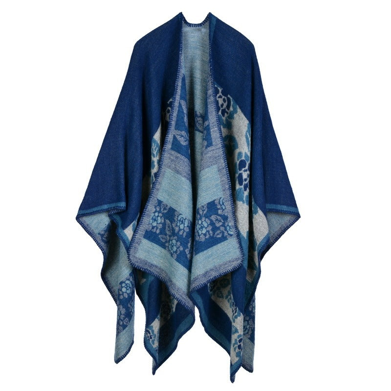 Autumn And Winter Scarf Wild Plaid Ladies Travel Shawlimitation Cashmere Ethnic Wind Split Thick Cloak