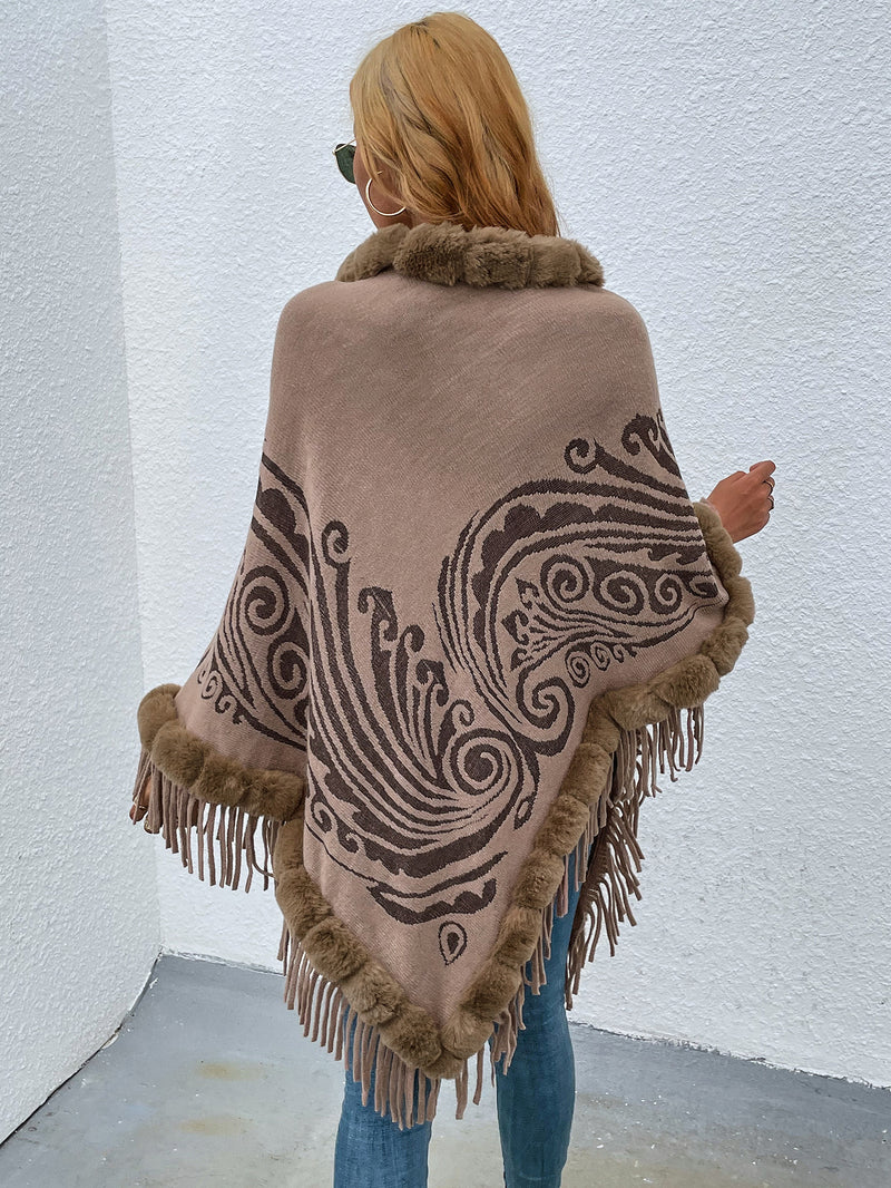 Winter Fur Collar And Fringed Shawl