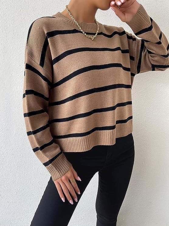 Striped Knitted Round Neck Pullover Multicolor Sweater